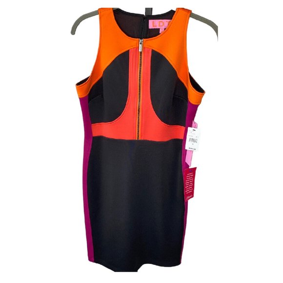 LDT Blaine Color Block Jewel Neck Sleeveless Scuba Sheath Dress - Picture 5 of 6